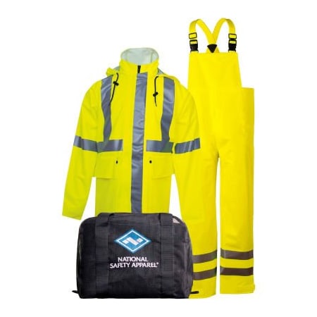 National Safety Apparel Arc H2O Flame Resistant Hi-Vis Rainwear Kit, ANSI Class 3, Type R, Yellow, 2XL KITRLC32X